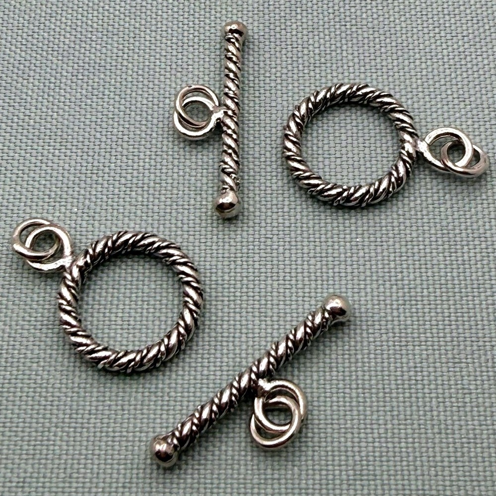 Sterling Silver Bali Style Rope 16mm Toggle Clasp Set of 2 Jewelry Findings